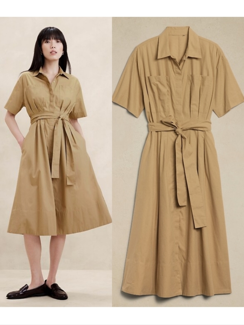 Banana Republic Factory Poplin Midi Shirtdress Safari British Khaki Medium